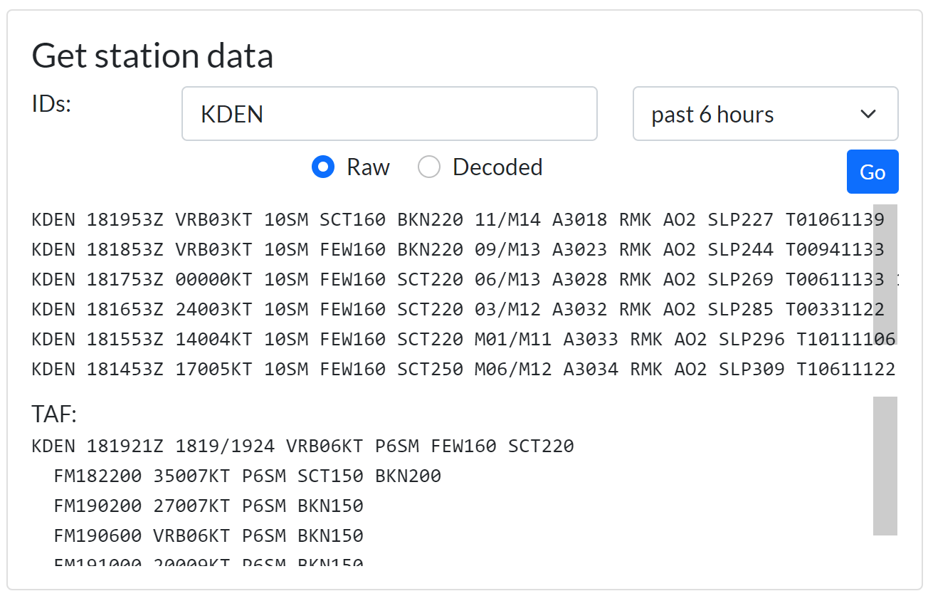 Main page station data